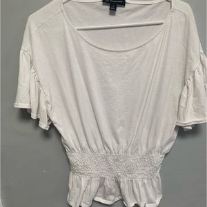 INC White Flowy Cinch Waist Short Sleeve Top Size XL